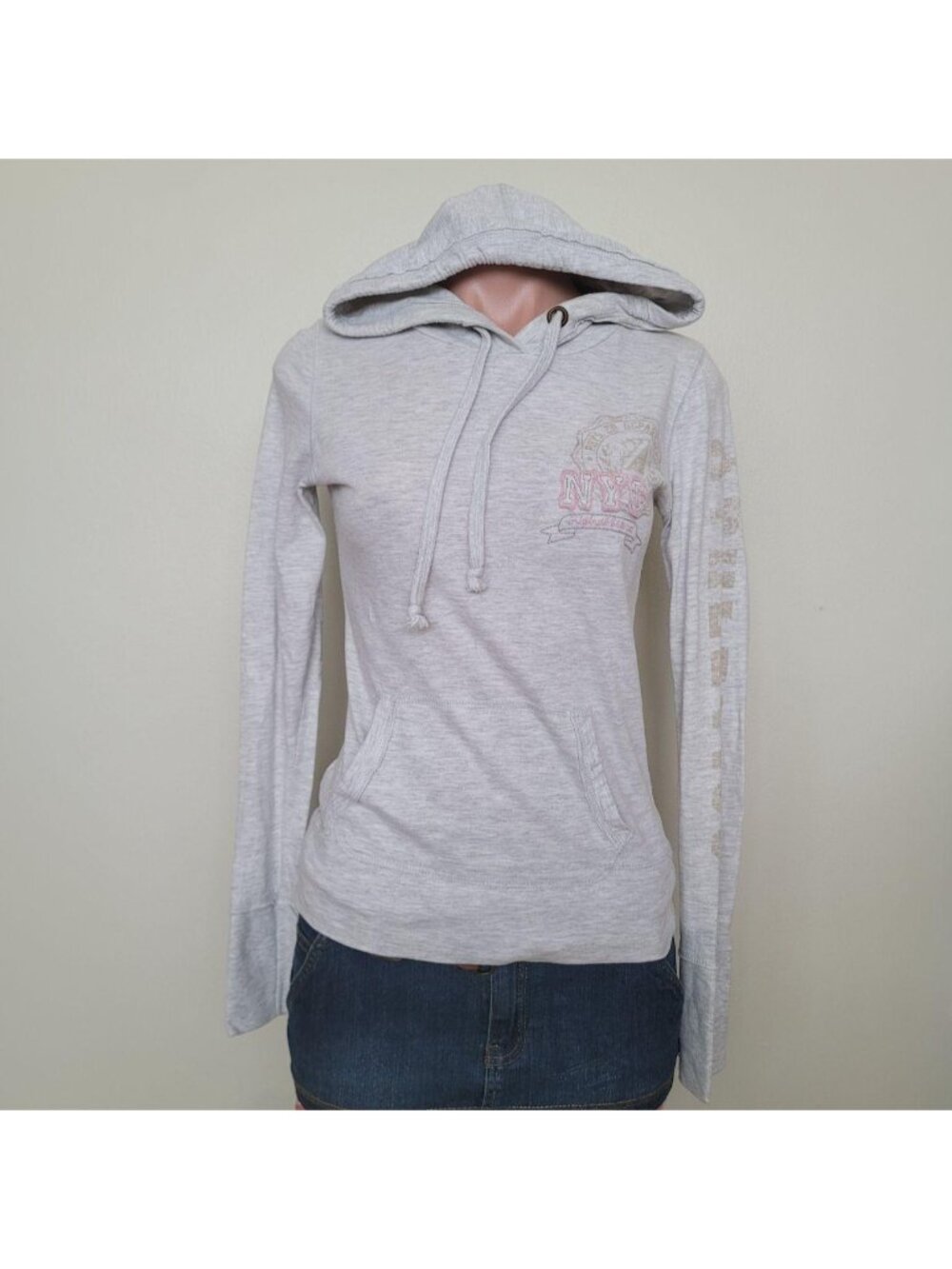 Ardene Y2K Heather Grey Fitted Cropped Summer Hooded Sweatshirt (S)